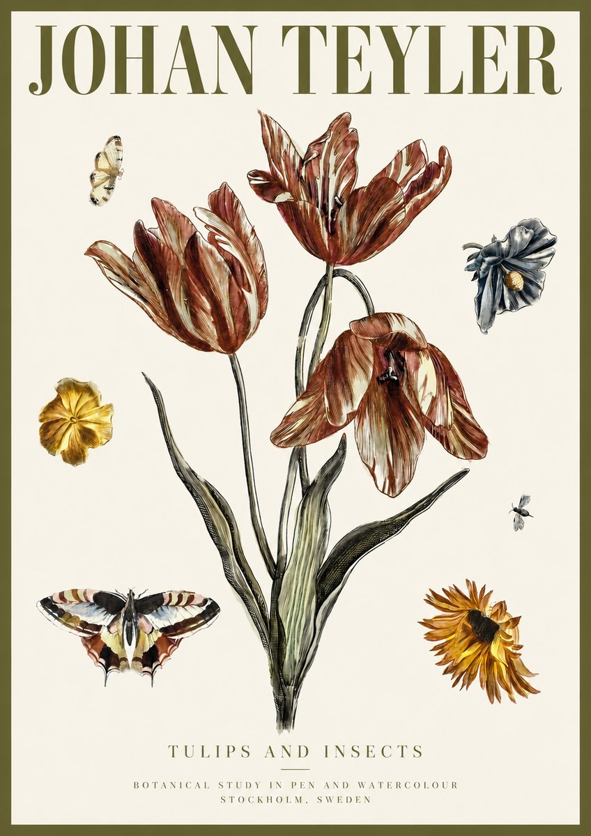 Johan Teyler Tulips and Insects No3 - Affiche
