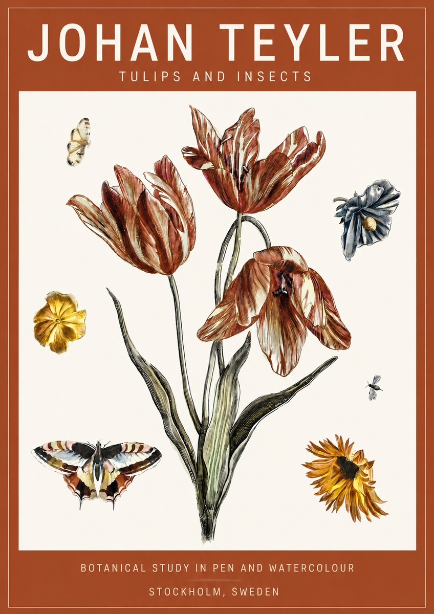 Johan Teyler Tulips and Insects No4 - Affiche