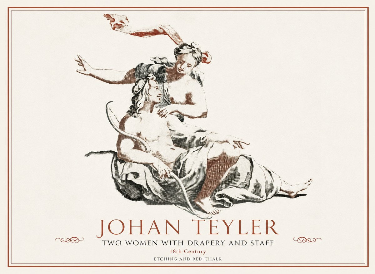 Johan Teyler Two Women with Drapery and Staff No1 - Affiche