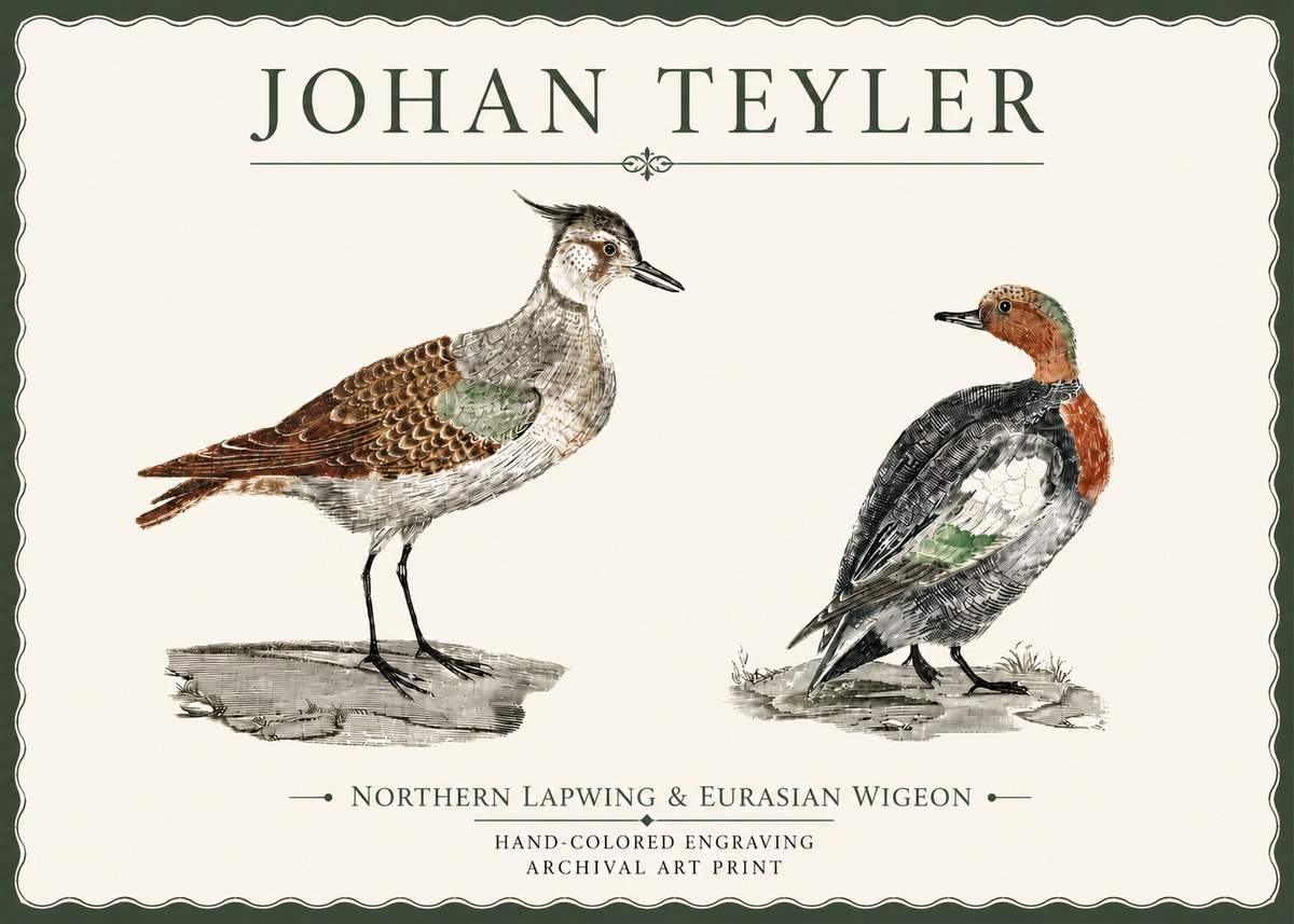 Johan Teyler Northern Lapwing & Eurasian Wigeon No4 - Affiche