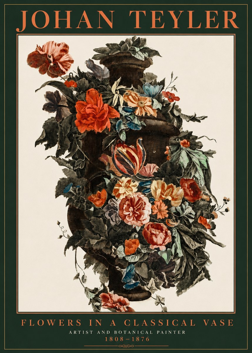 Johan Teyler Flowers in a Classical Vase No2 - Affiche