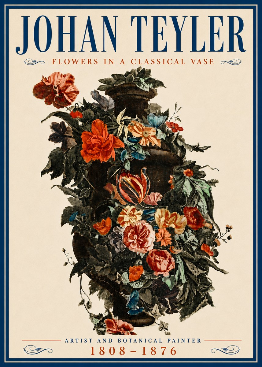 Johan Teyler Flowers in a Classical Vase No6 - Affiche
