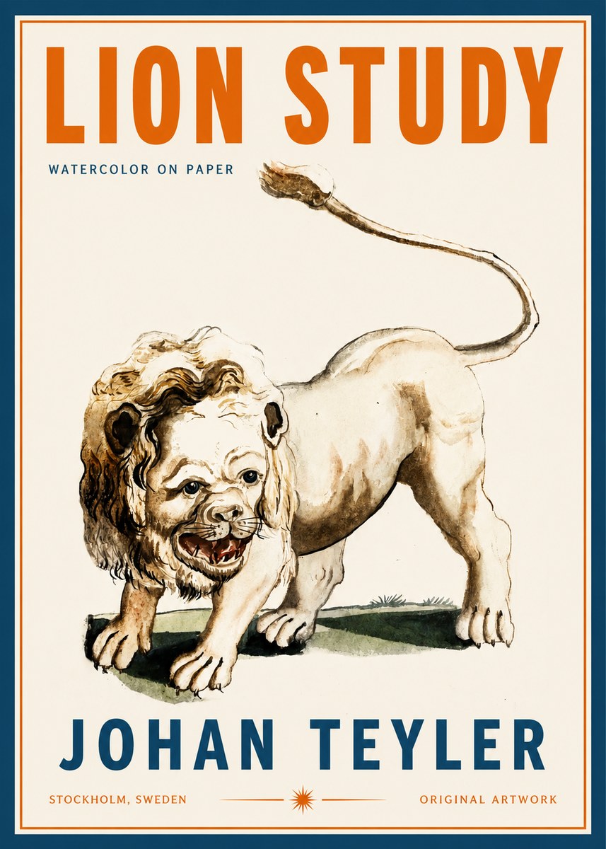 Johan Teyler Lion Study No2 - Affiche