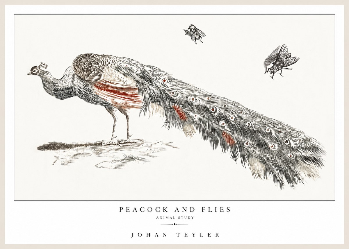 Johan Teyler Peacock and Flies - Animal Study No1 - Affiche