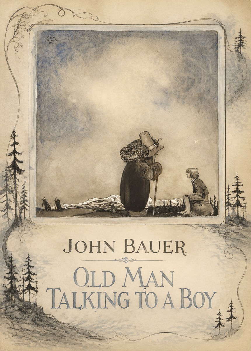 John Bauer Old Man Talking to a Boy No2 - Affiche
