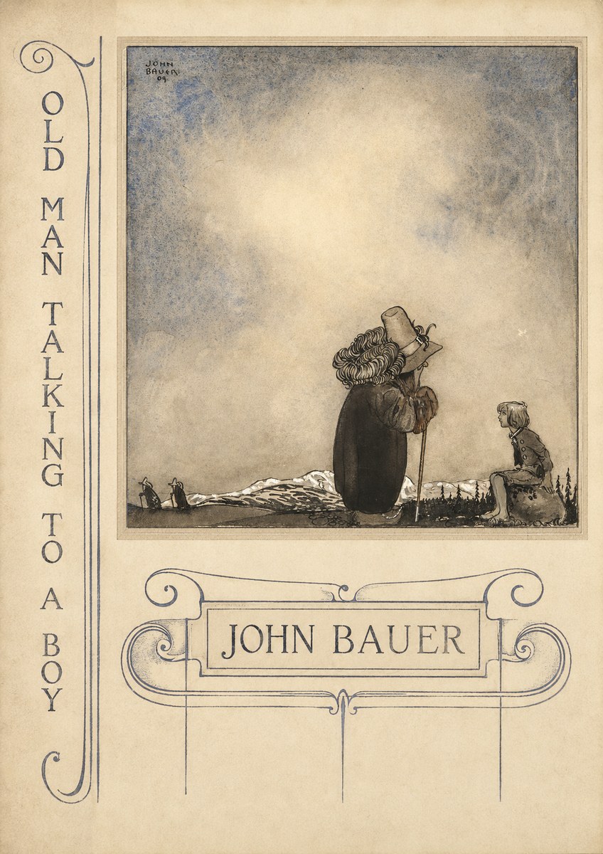 John Bauer Old Man Talking to a Boy No3 - Affiche