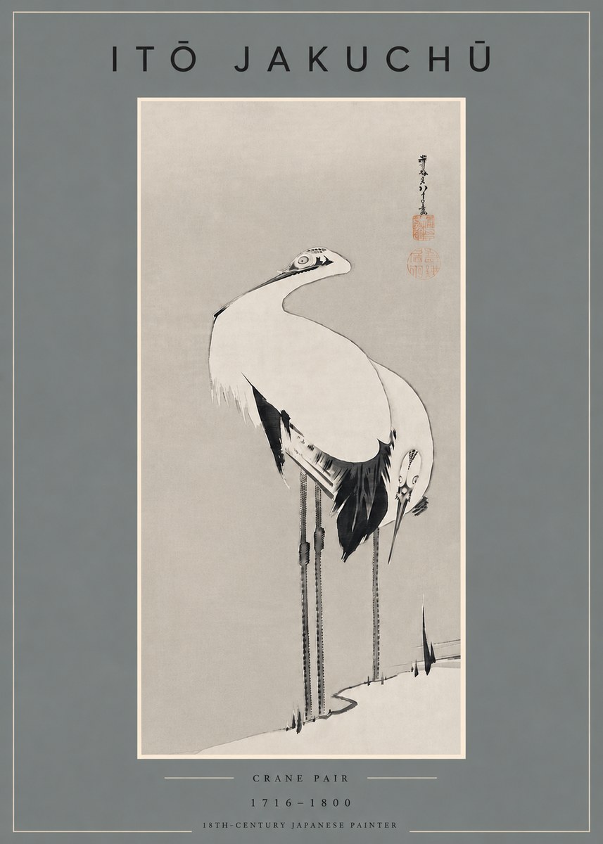 Itō Jakuchū Crane Pair No4 - Affiche