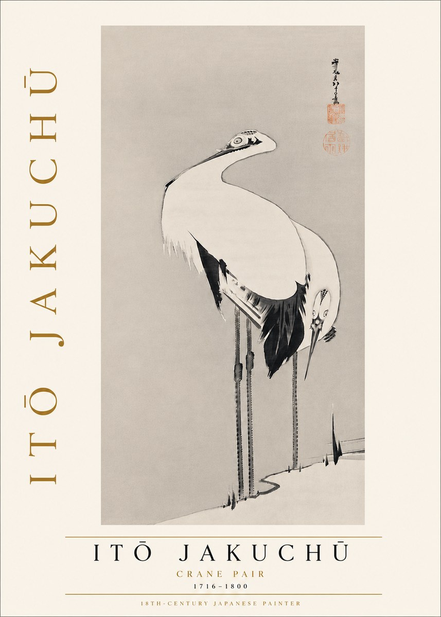 Itō Jakuchū Crane Pair No5 - Affiche