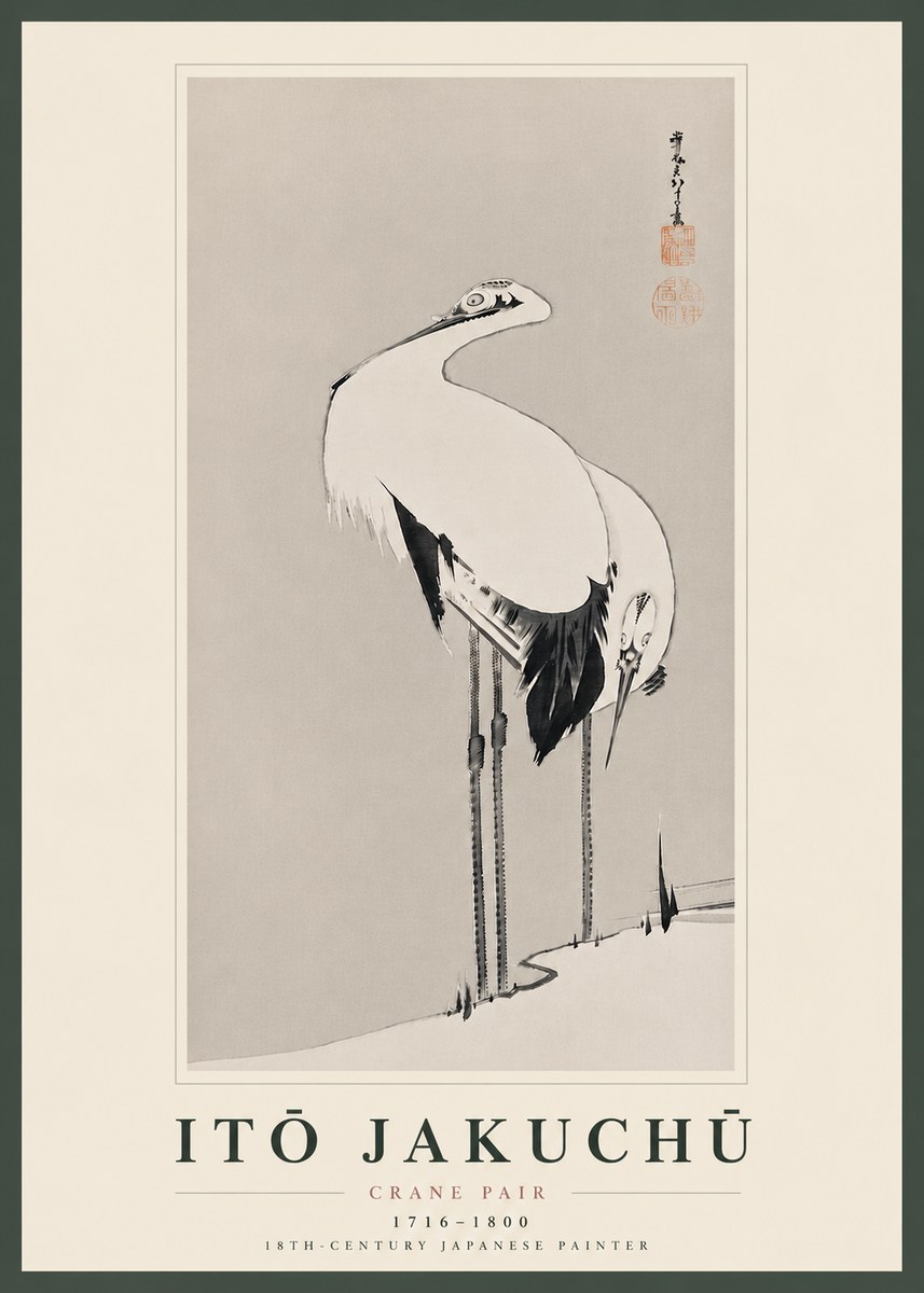 Itō Jakuchū Crane Pair No8 - Affiche
