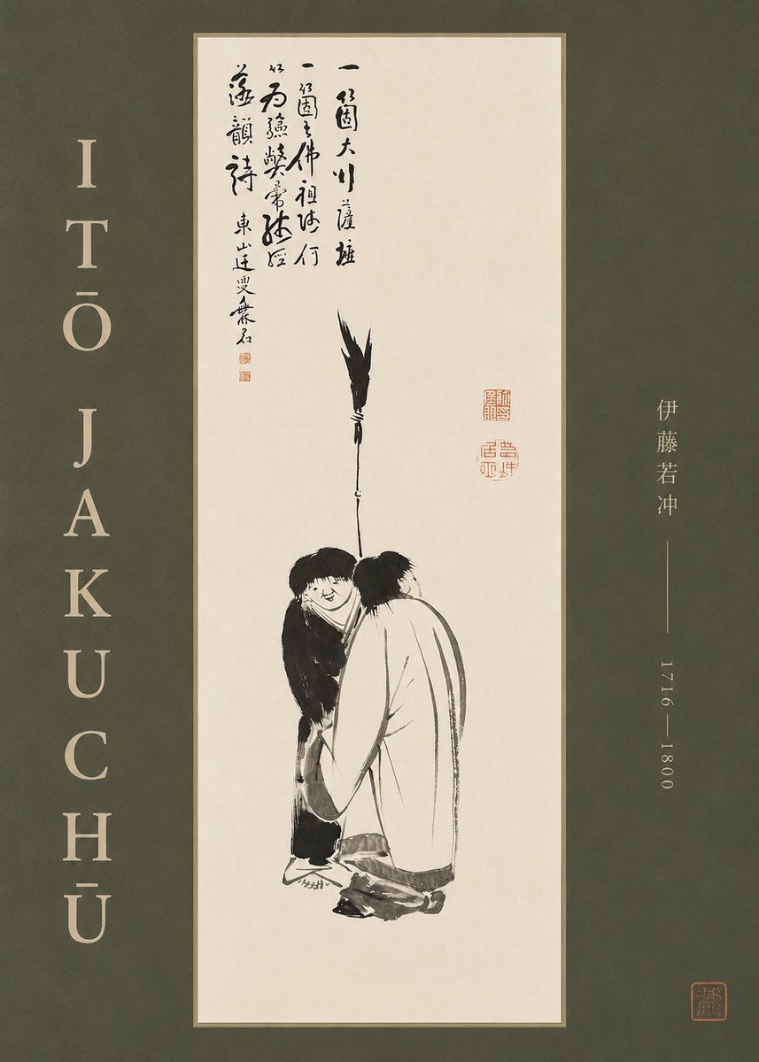 Itō Jakuchū Two Figures Holding a Staff No2 - Affiche