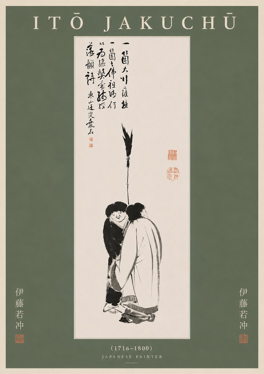 Itō Jakuchū Two Figures Holding a Staff No5 - Affiche