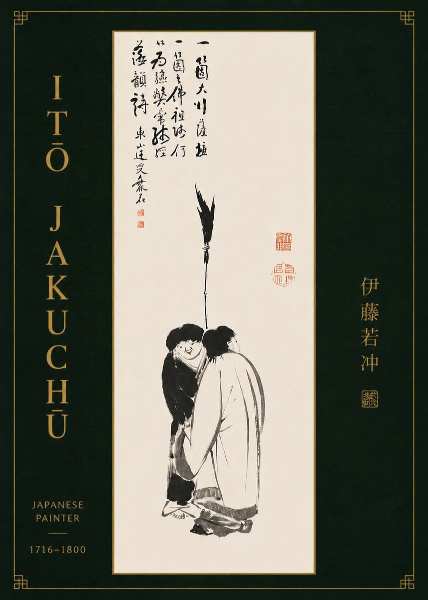 Itō Jakuchū Two Figures Holding a Staff No8 - Affiche