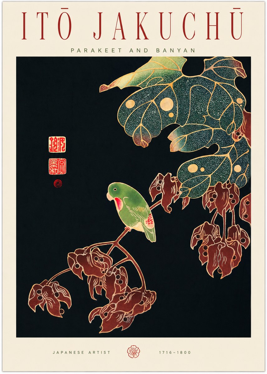 Itō Jakuchū Parakeet and Banyan No1 - Affiche