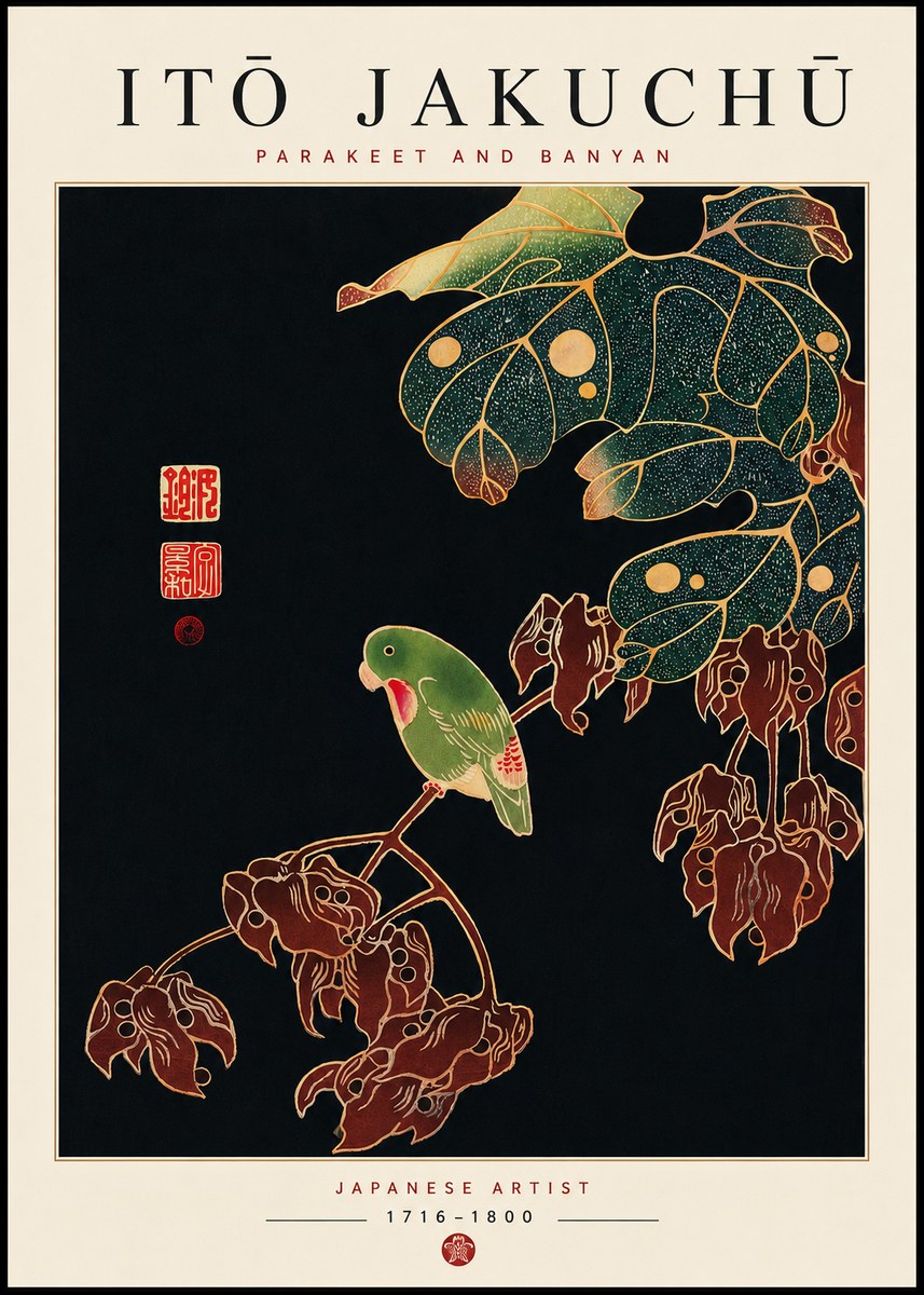 Itō Jakuchū Parakeet and Banyan No3 - Affiche