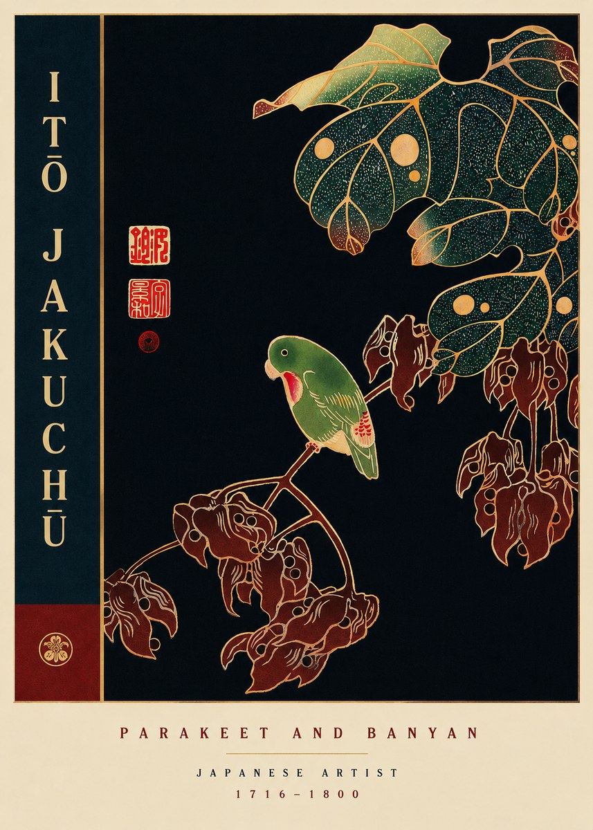 Itō Jakuchū Parakeet and Banyan No6 - Affiche