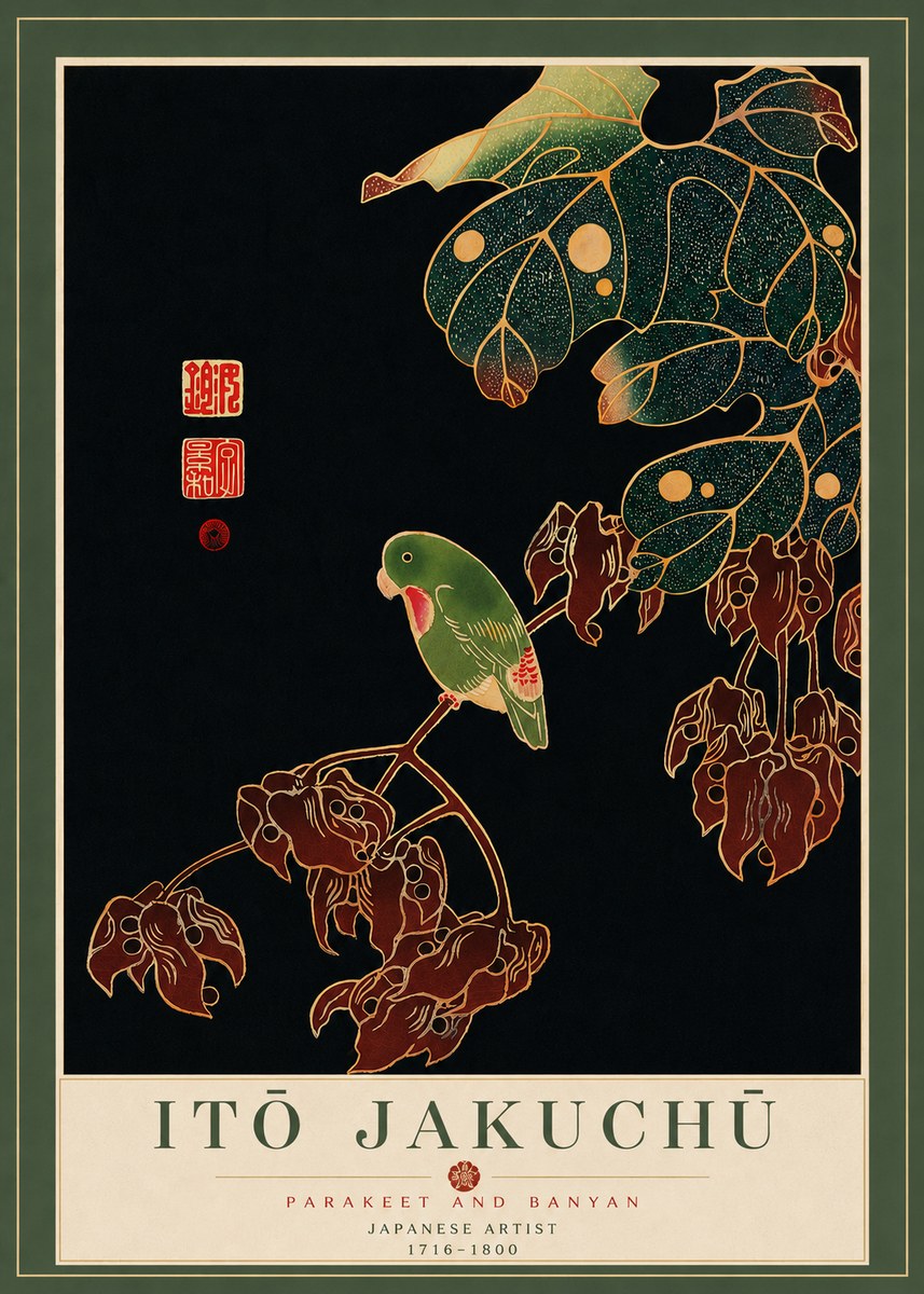 Itō Jakuchū Parakeet and Banyan No7 - Affiche