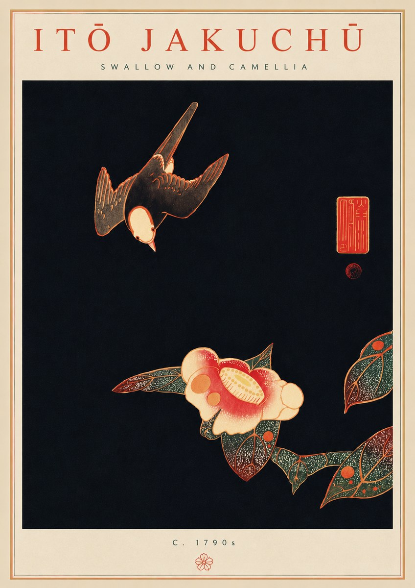 Itō Jakuchū Swallow and Camellia No6 - Affiche