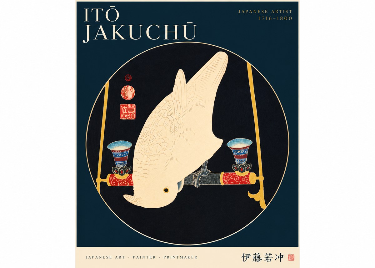 Itō Jakuchū White Cockatoo No3 - Affiche