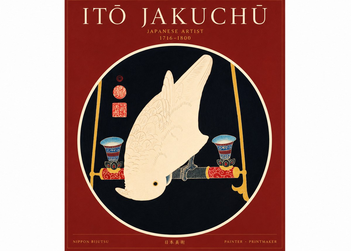 Itō Jakuchū White Cockatoo No4 - Affiche