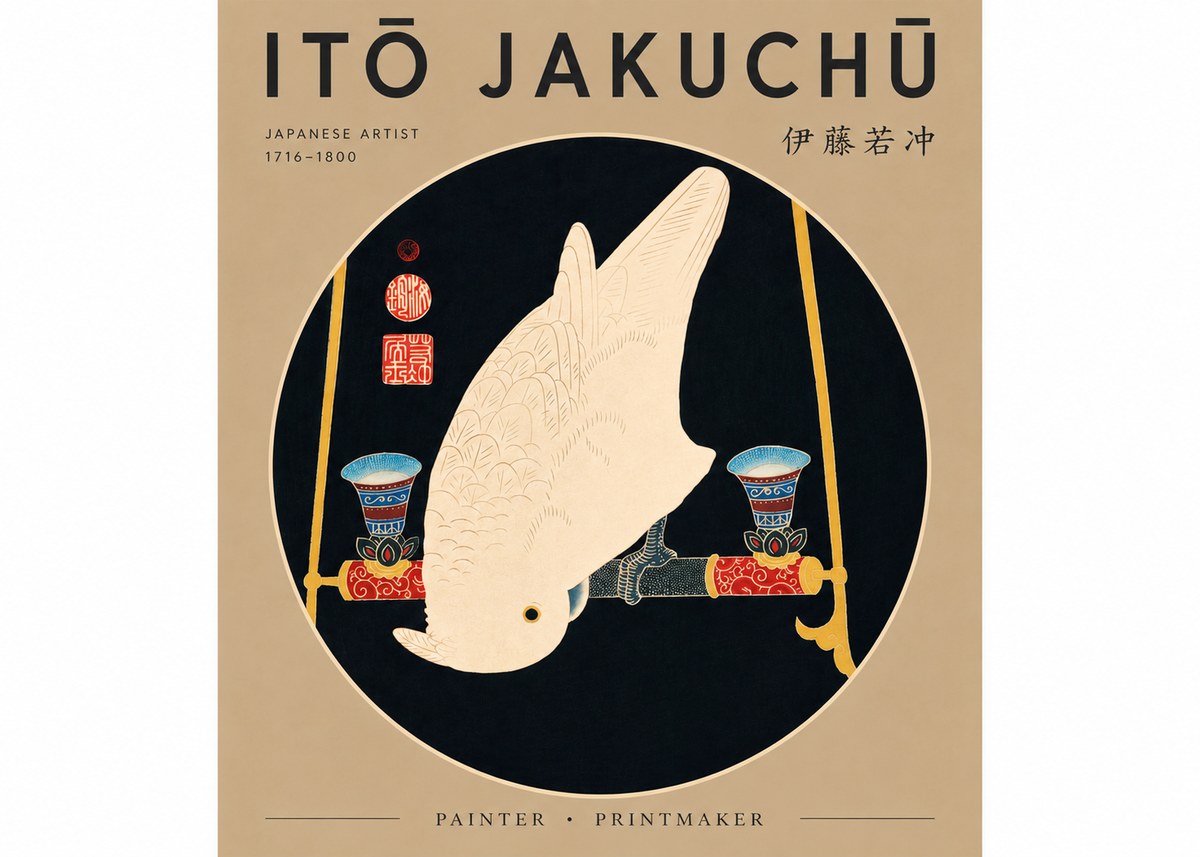 Itō Jakuchū White Cockatoo No5 - Affiche