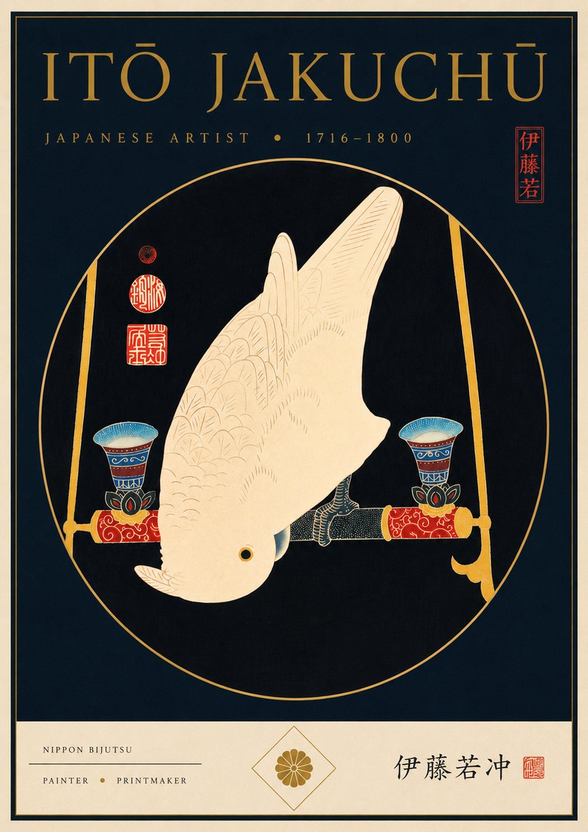 Itō Jakuchū White Cockatoo No8 - Affiche