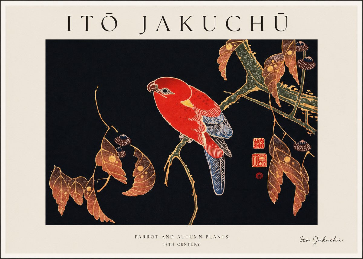Itō Jakuchū Parrot and Autumn Plants No1 - Affiche