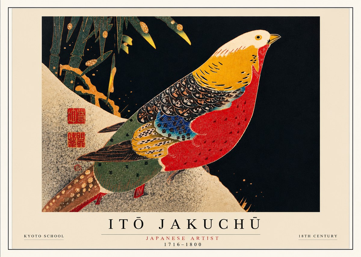 Itō Jakuchū Golden Pheasant and Bamboo No3 - Affiche