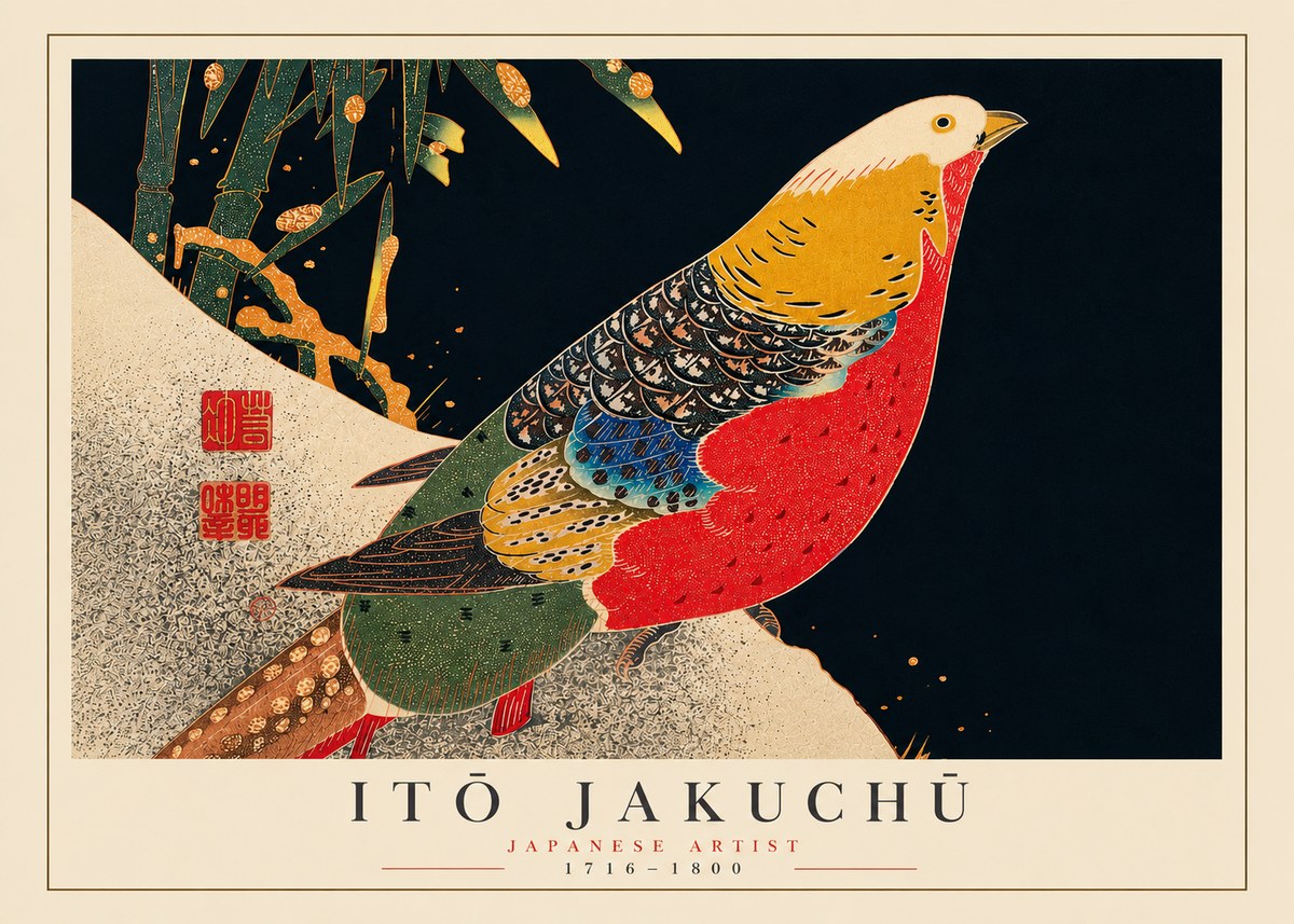 Itō Jakuchū Golden Pheasant and Bamboo No5 - Affiche