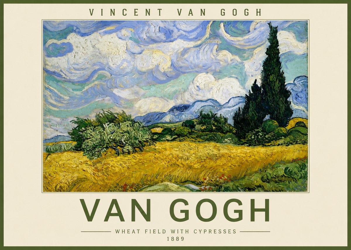 Van Gogh Wheat Field with Cypresses, 1889 No2 - Affiche