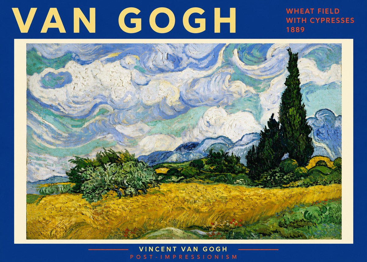 Van Gogh Wheat Field with Cypresses, 1889 No6 - Affiche