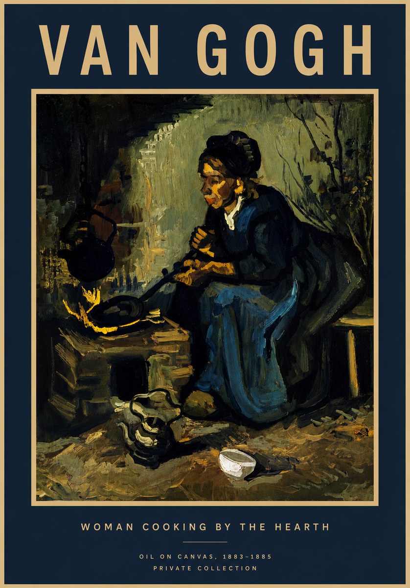 Van Gogh Woman Cooking by the Hearth No4 - Affiche
