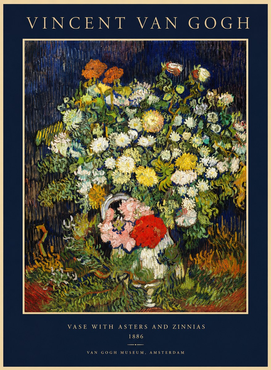 Van Gogh Vase with Asters and Zinnias No1 - Affiche