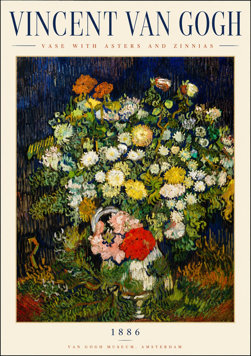 Van Gogh Vase with Asters and Zinnias No3 - Affiche