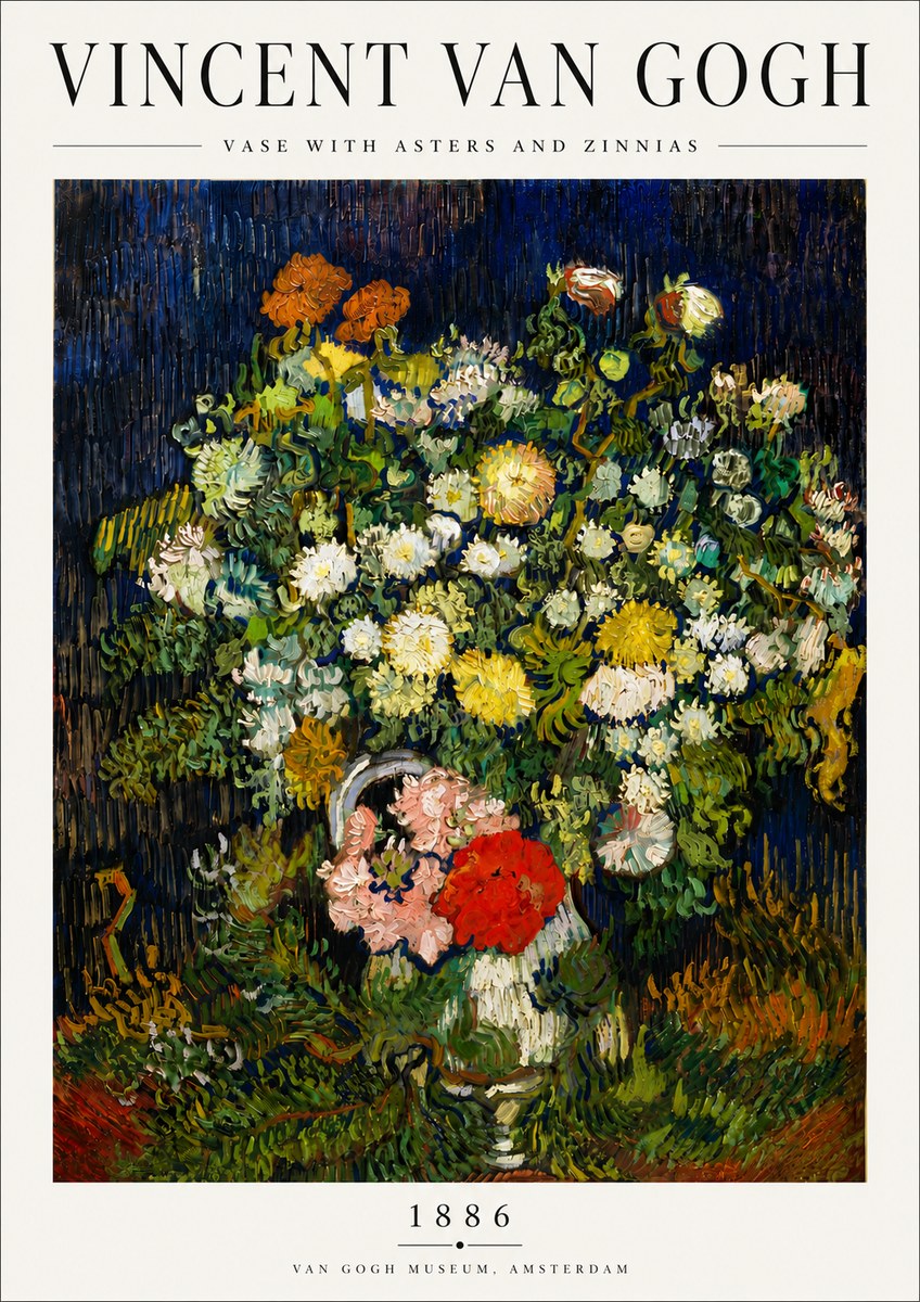 Van Gogh Vase with Asters and Zinnias No5 - Affiche
