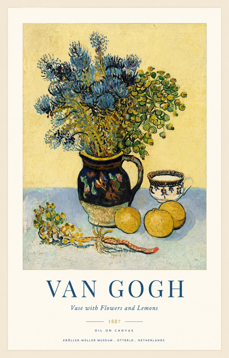 Van Gogh Vase with Flowers and Lemons No1 - Affiche