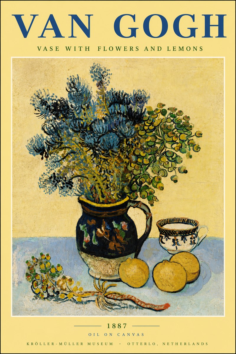 Van Gogh Vase with Flowers and Lemons No5 - Affiche