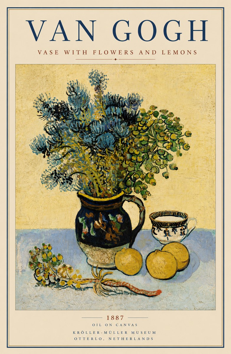 Van Gogh Vase with Flowers and Lemons No6 - Affiche