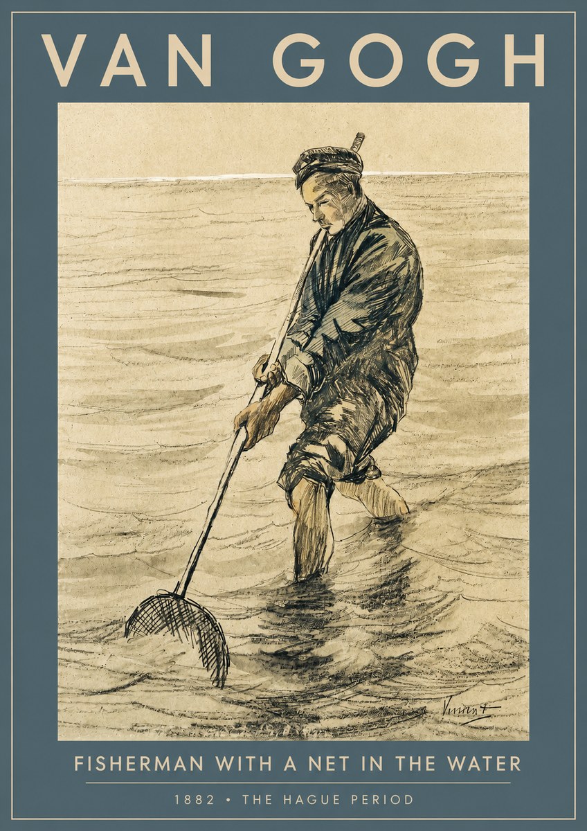 Van Gogh Fisherman with Net No3 - Affiche