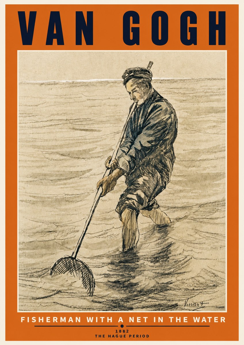 Van Gogh Fisherman with Net No6 - Affiche