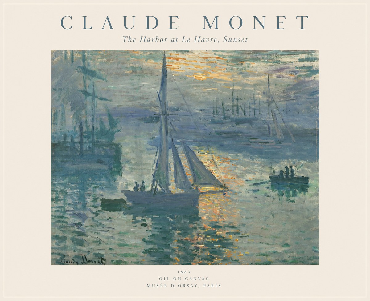 Monet The Harbor at Le Havre, Sunset No1 - Affiche