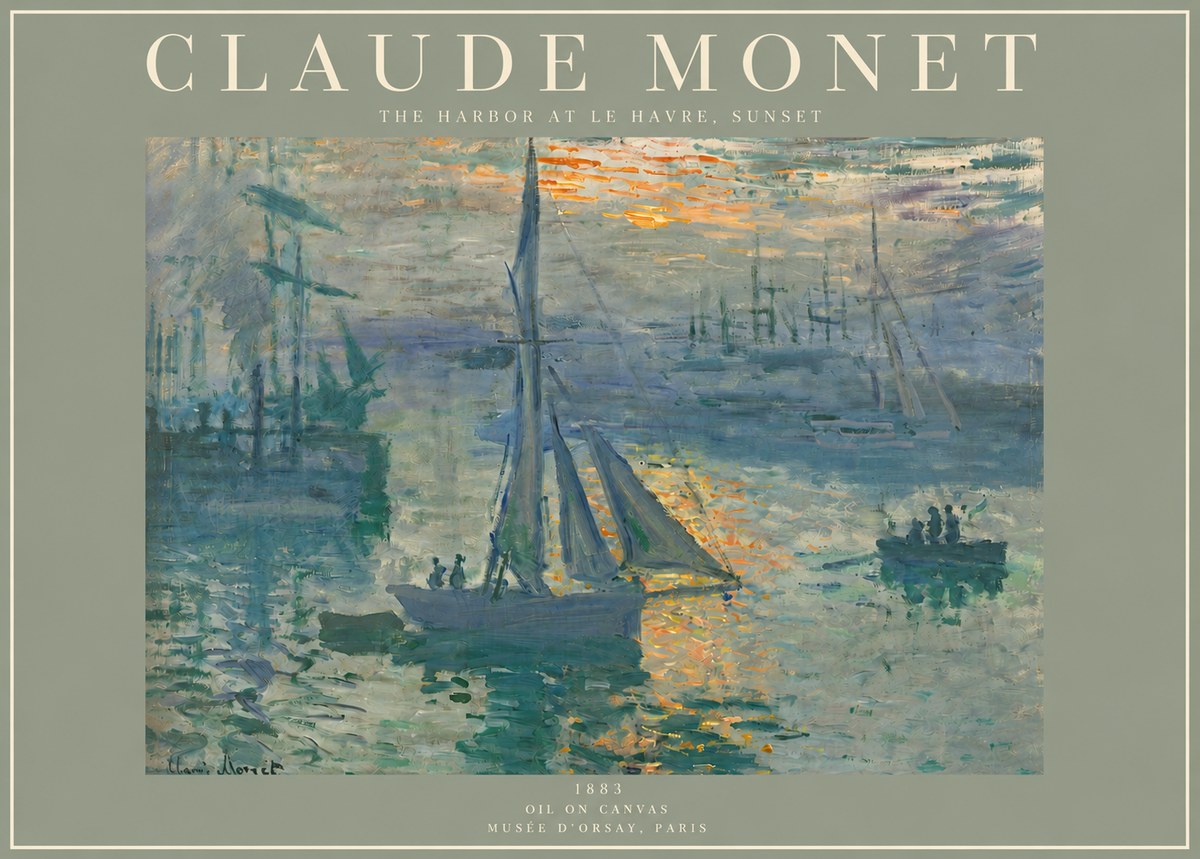 Monet The Harbor at Le Havre, Sunset No3 - Affiche