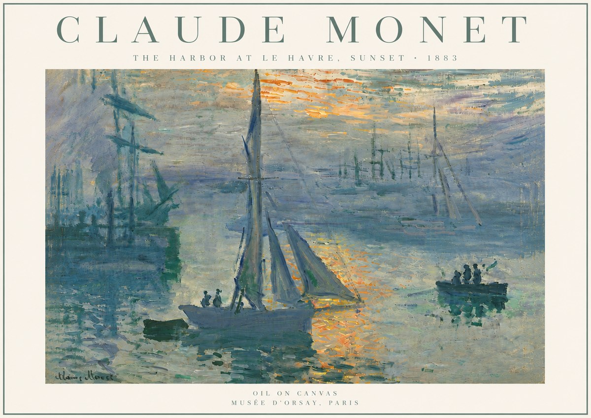 Monet The Harbor at Le Havre, Sunset No5 - Affiche