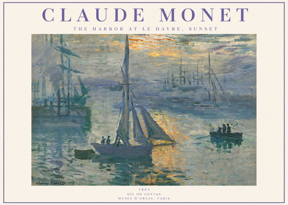 Monet The Harbor at Le Havre, Sunset No6 - Affiche