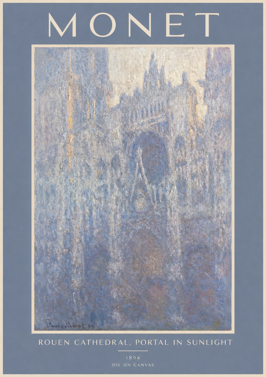 Monet Rouen Cathedral, Portal in Sunlight No2 - Affiche
