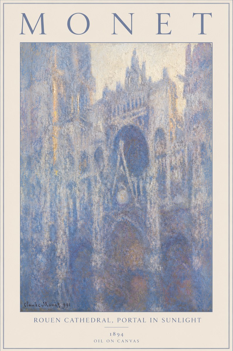 Monet Rouen Cathedral, Portal in Sunlight No6 - Affiche