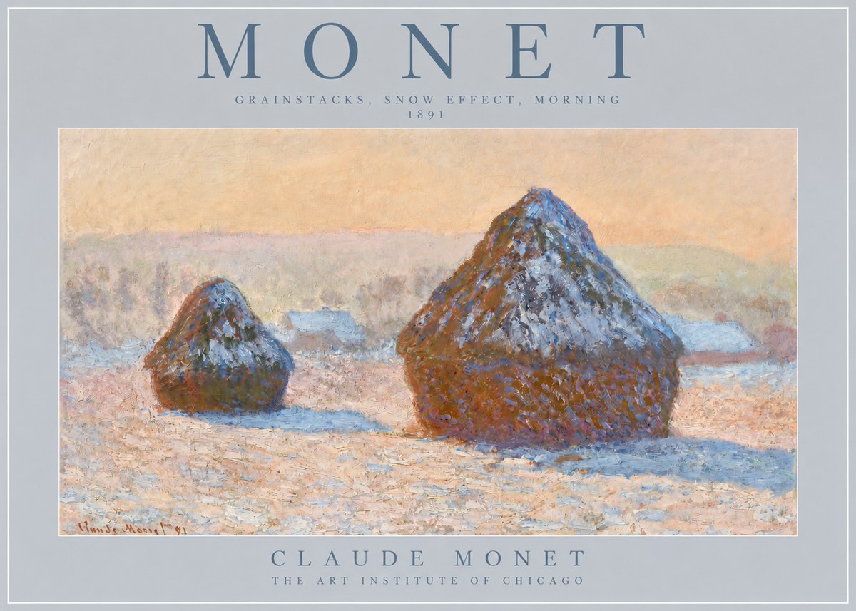 Monet Grainstacks, Snow Effect, Morning No2 - Affiche