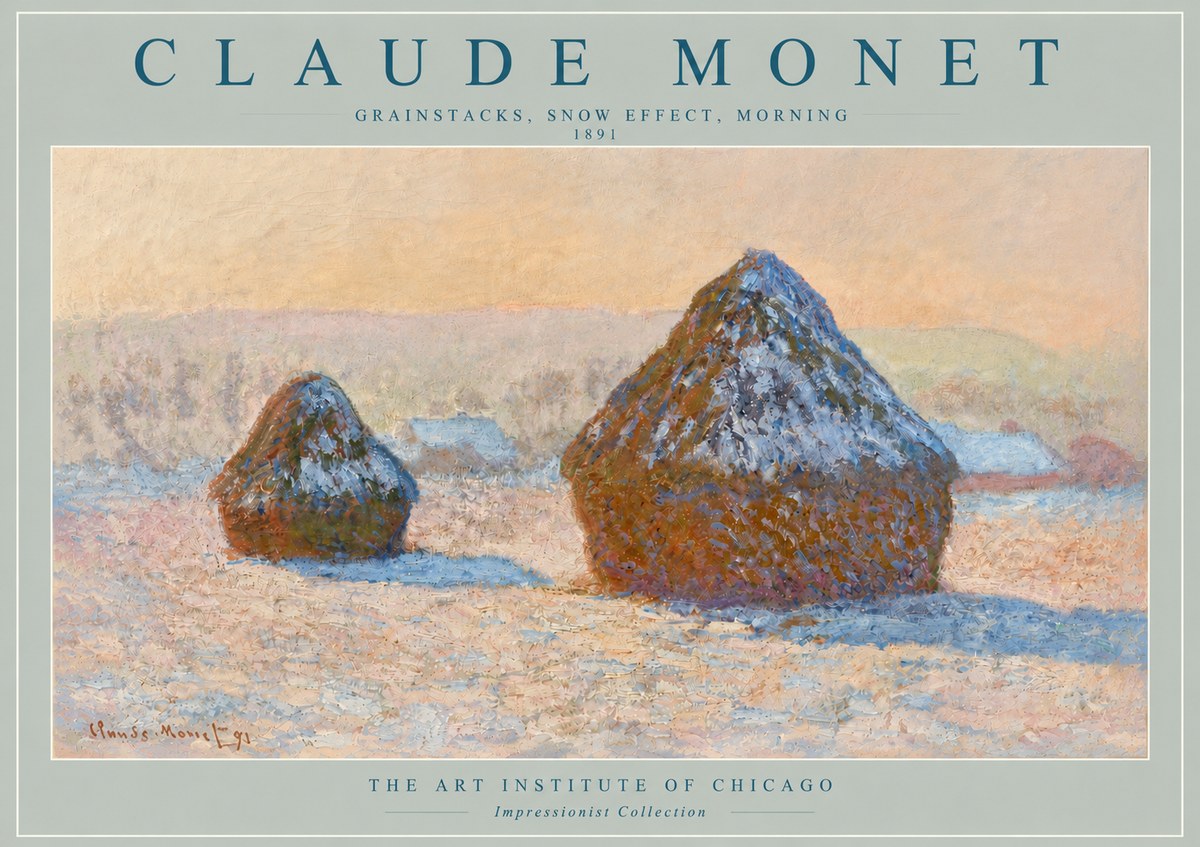 Monet Grainstacks, Snow Effect, Morning No4 - Affiche