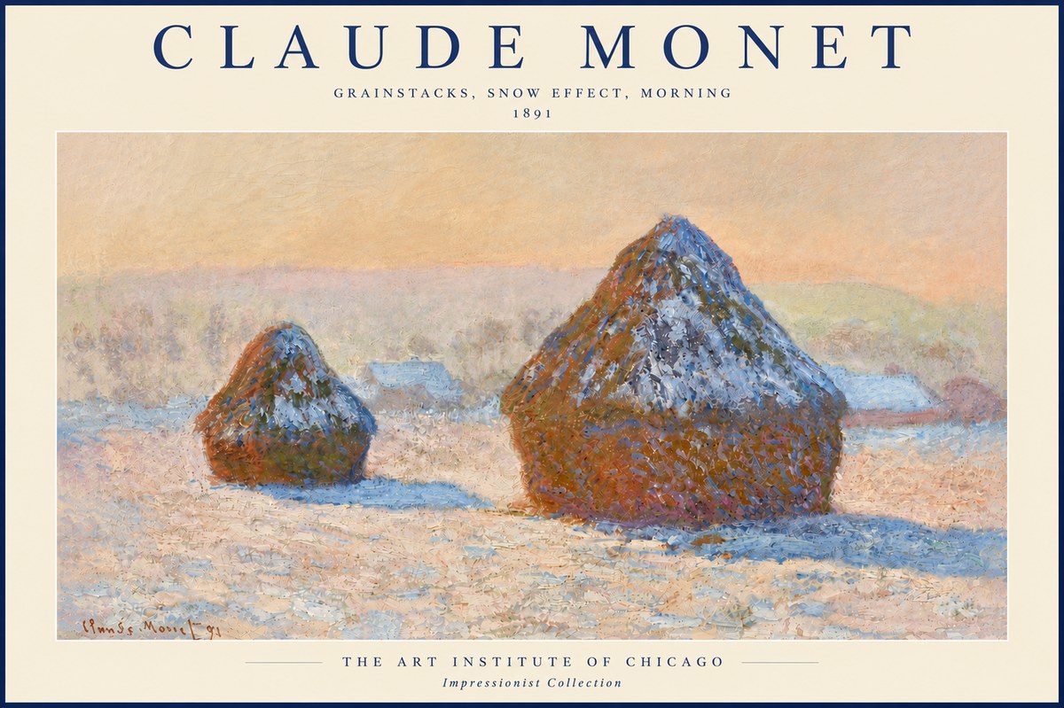 Monet Grainstacks, Snow Effect, Morning No5 - Affiche