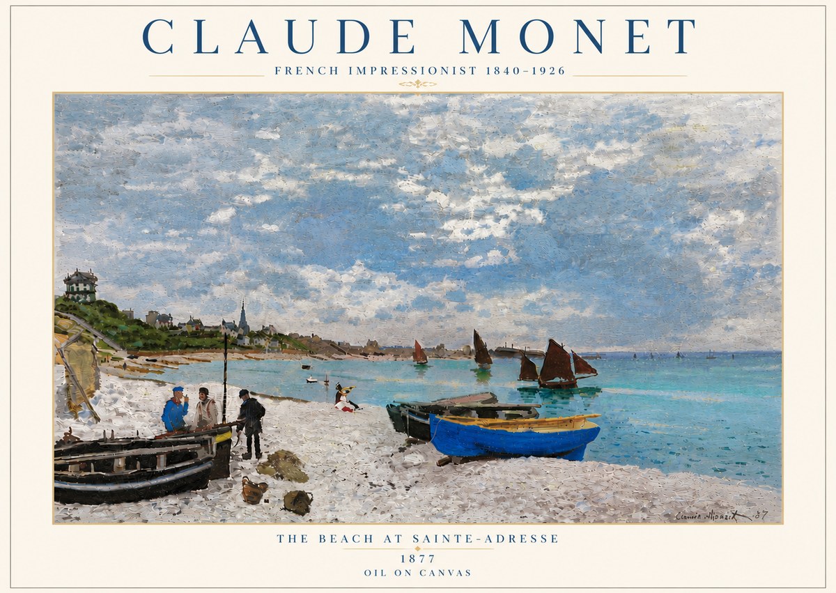 Monet The Beach at Sainte-adresse I No6 - Affiche