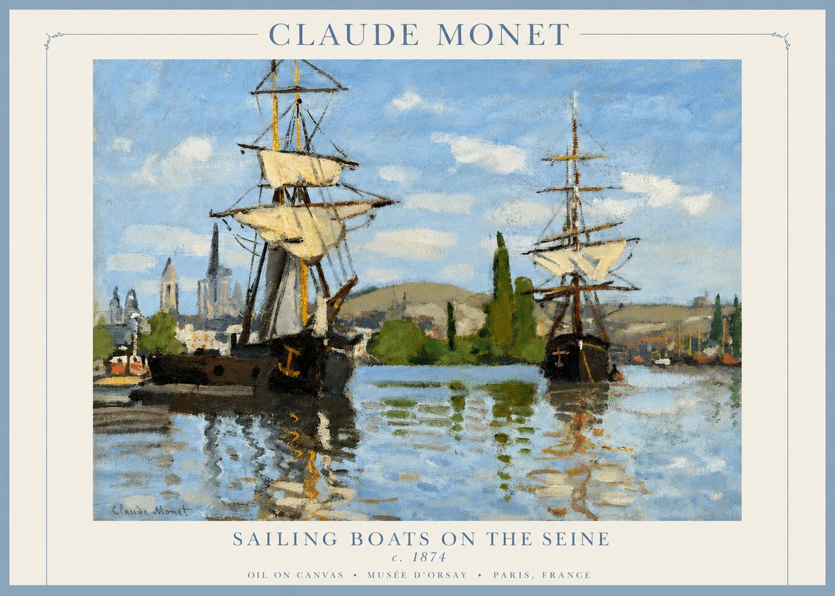Monet Sailing Boats on the Seine No2 - Affiche